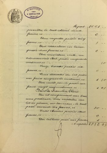 Manuscripts Original Art - Bedding, Inventory, 1901