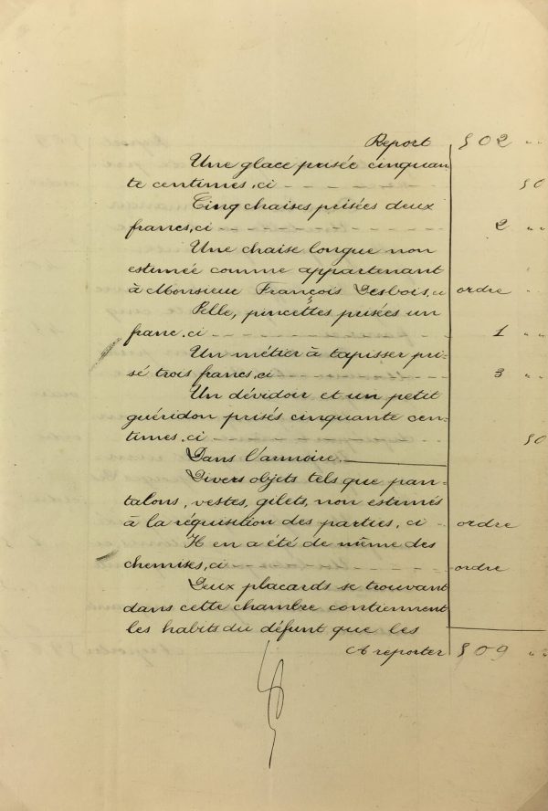 Manuscripts Original Art - Chaise & Armoire, Inventory, 1901