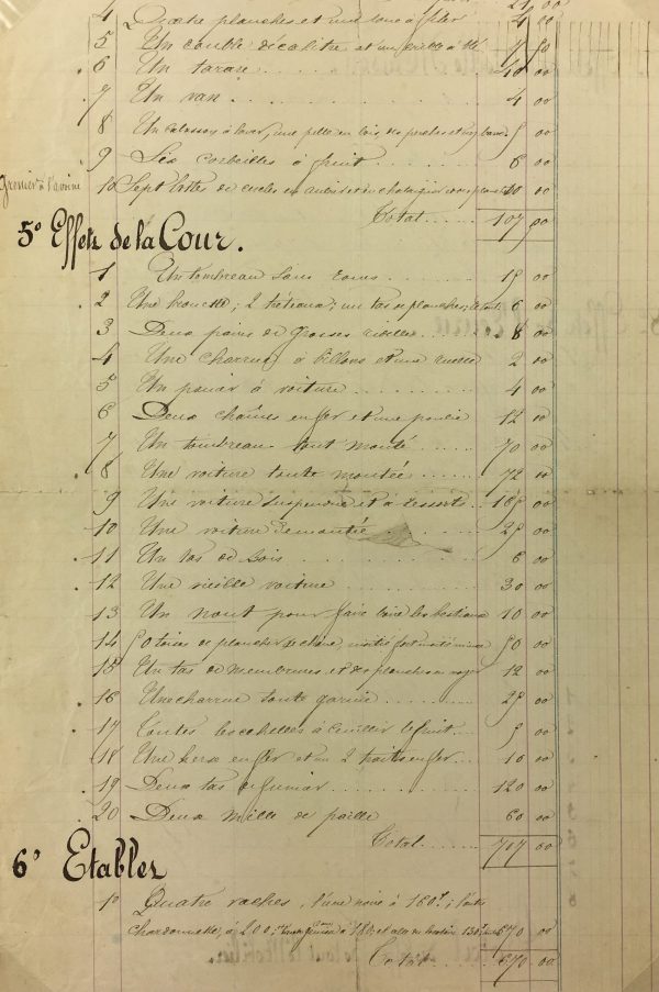 Manuscripts Original Art - French Manuscript, Furniture List, c.1870