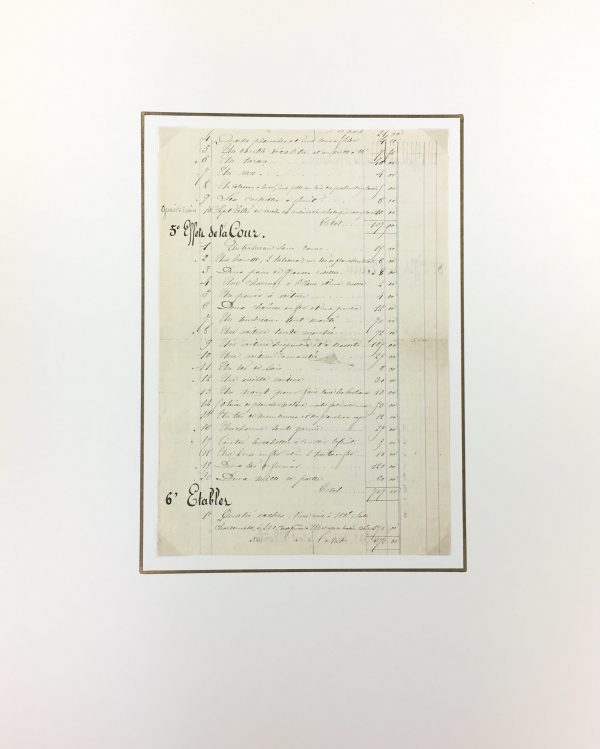 Manuscripts Original Art - French Manuscript, Furniture List, c.1870