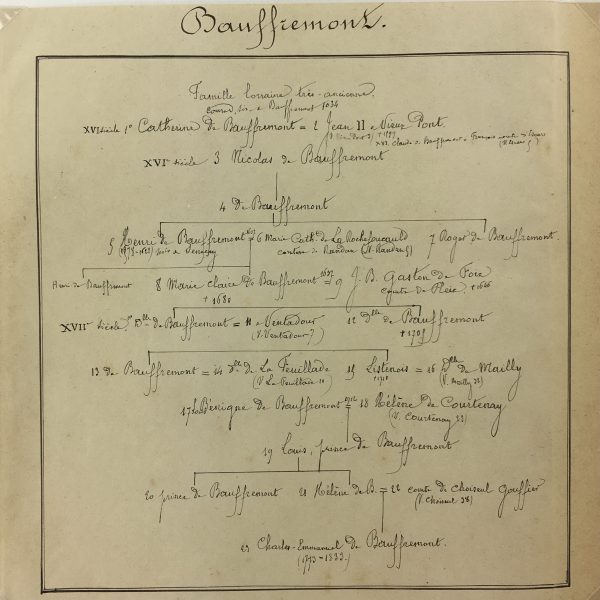 Manuscripts Original Art - Bouffremont, Paris Genealogy, C.1865