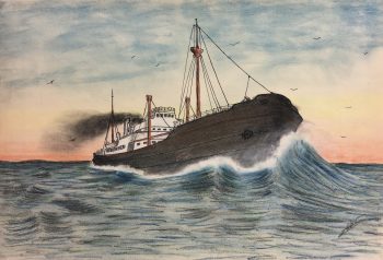 Maritime Original Art - At Sea, Signed, French, c.1970