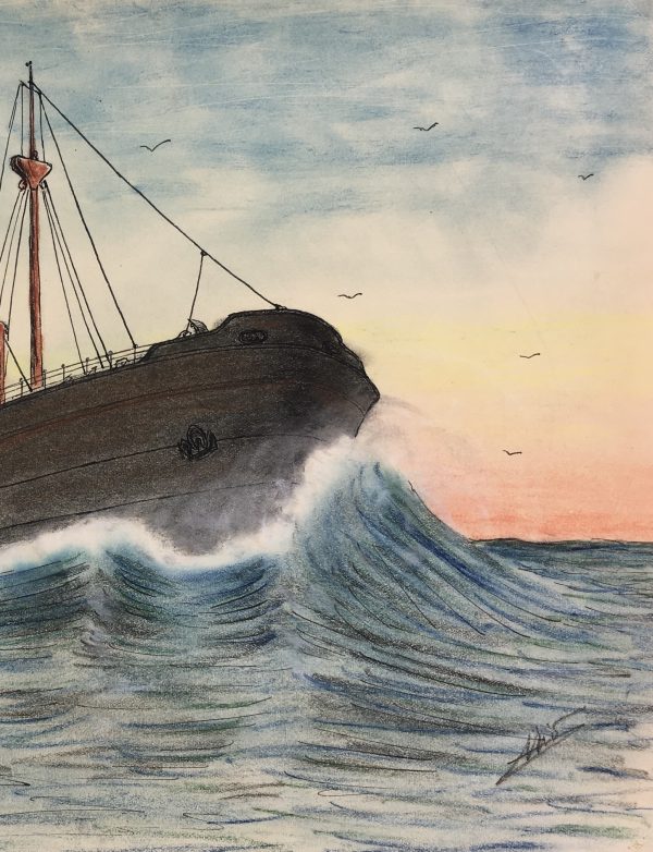 Maritime Original Art - At Sea, Signed, French, c.1970