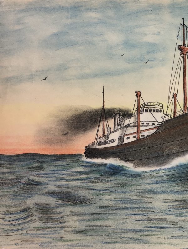 Maritime Original Art - At Sea, Signed, French, c.1970