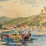 Maritime Original Art - Fishing Boats, Watercolor, c.1960
