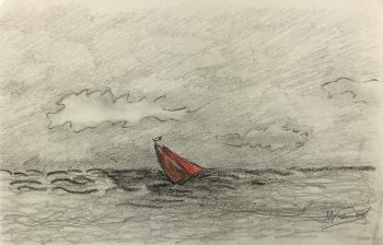 Maritime Original Art - Crimson Sail, Signed, French, 2000s