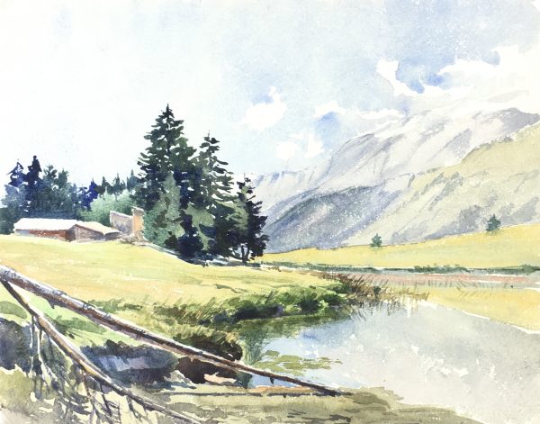 Mountains Original Art - Mountain Landscape, French, c. 1950