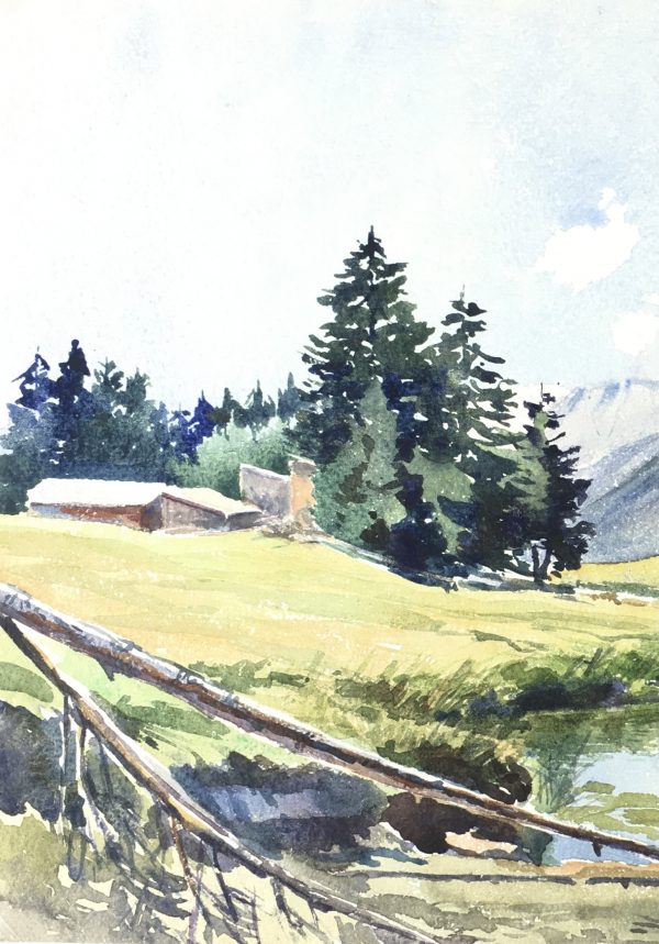 Mountains Original Art - Mountain Landscape, French, c. 1950