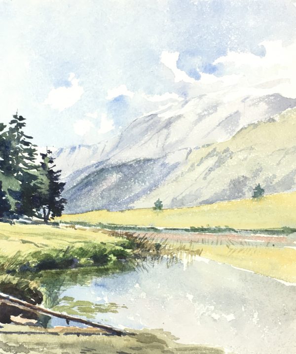 Mountains Original Art - Mountain Landscape, French, c. 1950