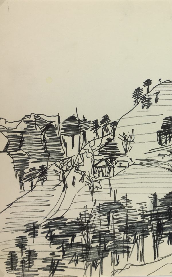 Mountains Original Art - Mountain Sketch, French, c. 1970
