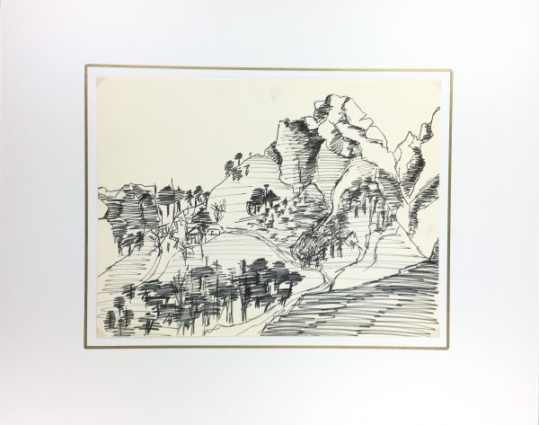 Mountains Original Art - Mountain Sketch, French, c. 1970