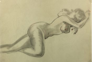 Nudes Original Art - Scarlet Nude, French, c.1940