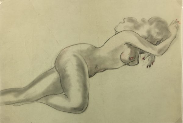 Nudes Original Art - Scarlet Nude, French, c.1940