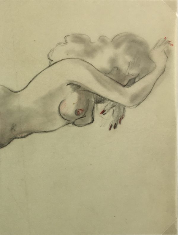 Nudes Original Art - Scarlet Nude, French, c.1940
