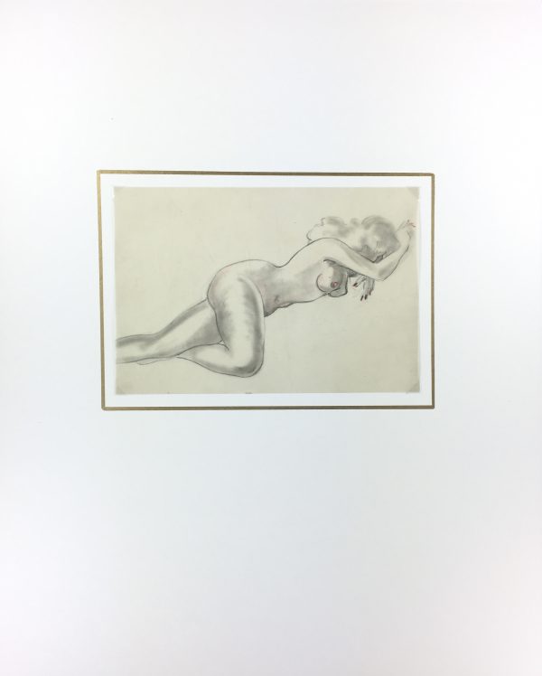 Nudes Original Art - Scarlet Nude, French, c.1940