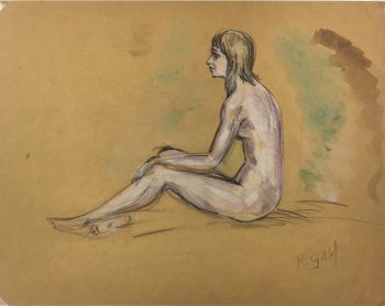 Nudes Original Art - Seated Nude, R. Gillot, c.1950