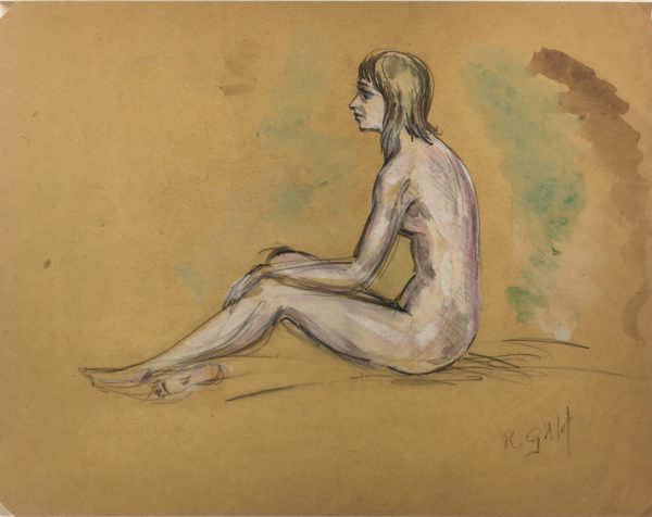 Nudes Original Art - Seated Nude, R. Gillot, c.1950