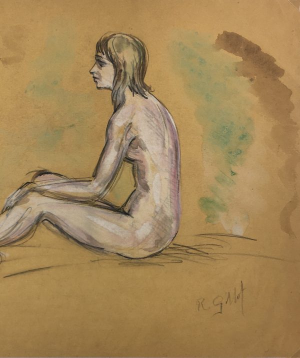 Nudes Original Art - Seated Nude, R. Gillot, c.1950