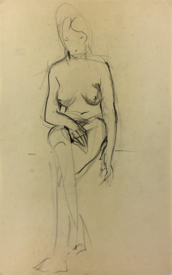 Nudes Original Art - Seated Nude, S. Lecoconnier, c.1920