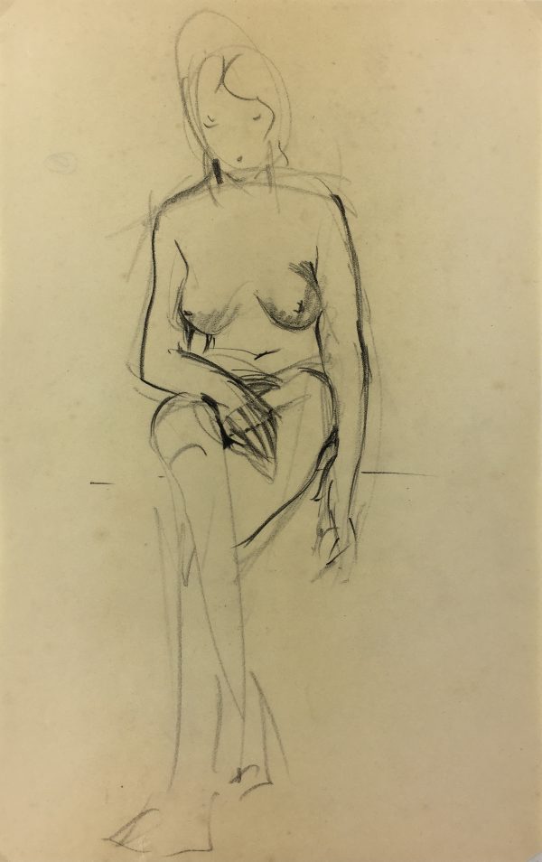 Nudes Original Art - Seated Nude, S. Lecoconnier, c.1920