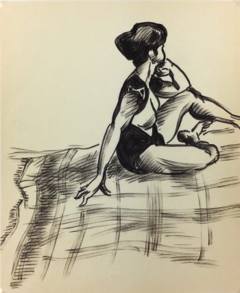 Nudes Original Art - Seated Nude, French, c.1980