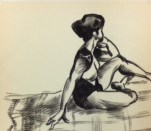 Nudes Original Art - Seated Nude, French, c.1980