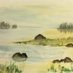 Rivers Original Art - The Lone Boat, Watercolor , 2000s