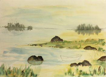 Rivers Original Art - The Lone Boat, Watercolor , 2000s