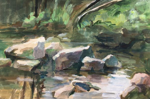 Rivers Original Art - Creekside Tree, French, c. 1960