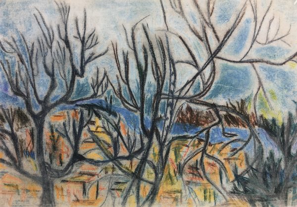 Rivers Original Art - River Abstract, Pastel, c. 1960