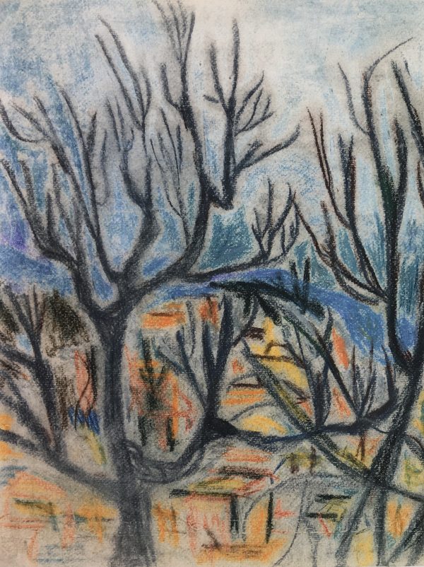Rivers Original Art - River Abstract, Pastel, c. 1960