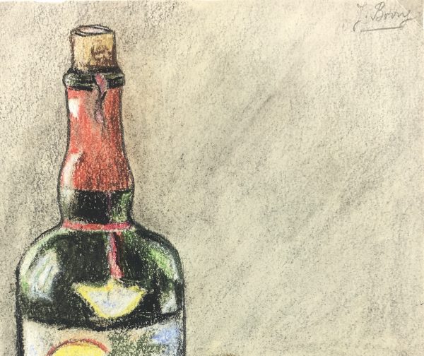 Still Life Original Art - Bottle and Fruit, French, c. 1950