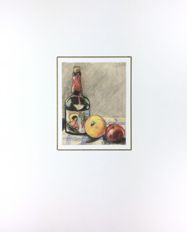 Still Life Original Art - Bottle and Fruit, French, c. 1950