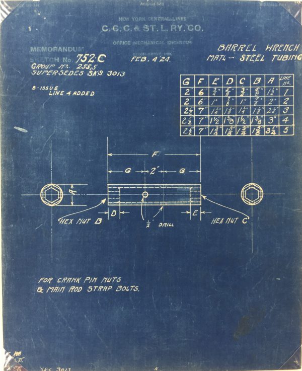 Technical Drawing Original Art - Blueprint, New York Central Rail, 1924