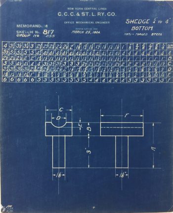 Technical Drawing Original Art - Blueprint, New York Central Rail, 1924