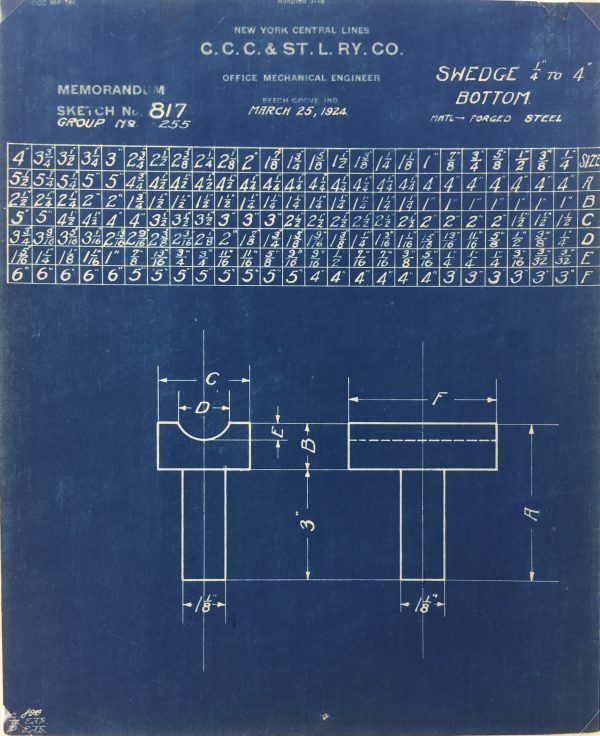 Technical Drawing Original Art - Blueprint, New York Central Rail, 1924