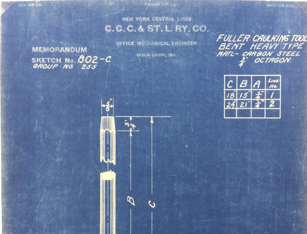 Technical Drawing Original Art - Blueprint, New York Central Rail, 1924