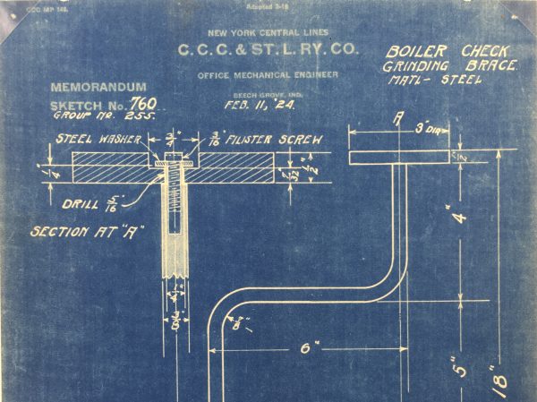 Technical Drawing Original Art - Blueprint, New York Central Rail, 1924