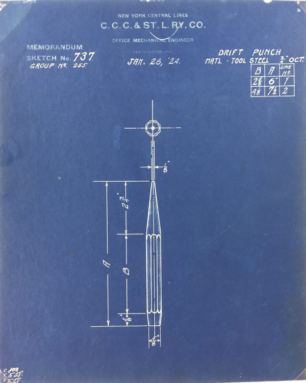 Technical Drawing Original Art - Blueprint, New York Central Rail, 1924