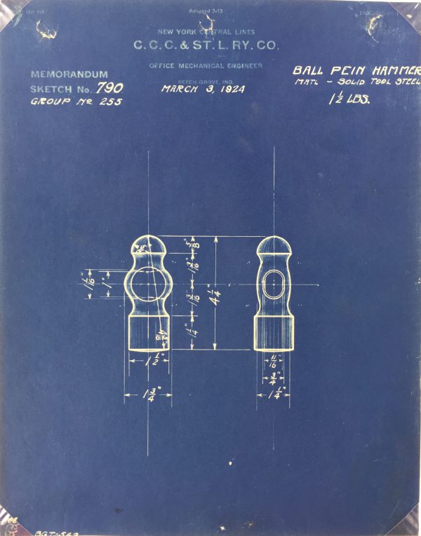 Technical Drawing Original Art - Blueprint, New York Central Rail, 1924