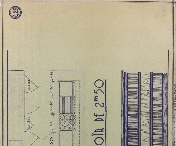 Technical Drawing Original Art - Cafe Bar Counter, French Cafe Blue Print, C.1940