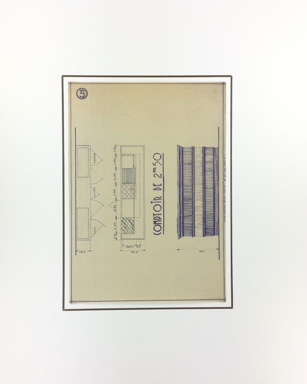 Technical Drawing Original Art - Cafe Bar Counter, French Cafe Blue Print, C.1940