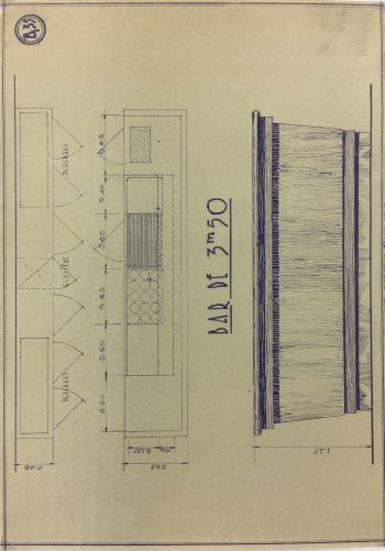 Technical Drawing Original Art - Cafe Bar Counter, French Cafe Blue Print, C.1940