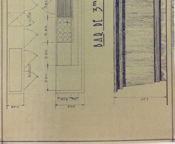 Technical Drawing Original Art - Cafe Bar Counter, French Cafe Blue Print, C.1940