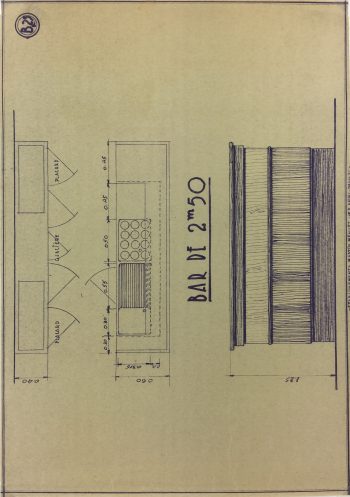 Technical Drawing Original Art - Cafe Bar Counter, French Cafe Blue Print, C.1940