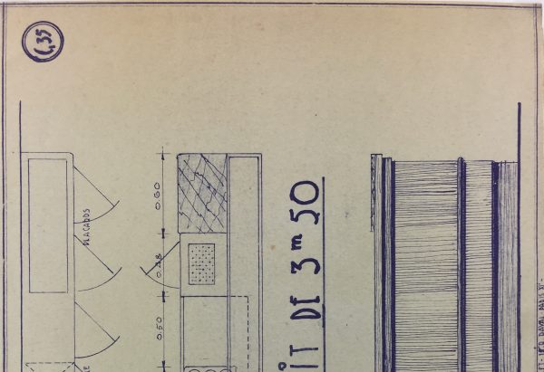 Technical Drawing Original Art - Cafe Bar Counter, French Cafe Blue Print, C.1940