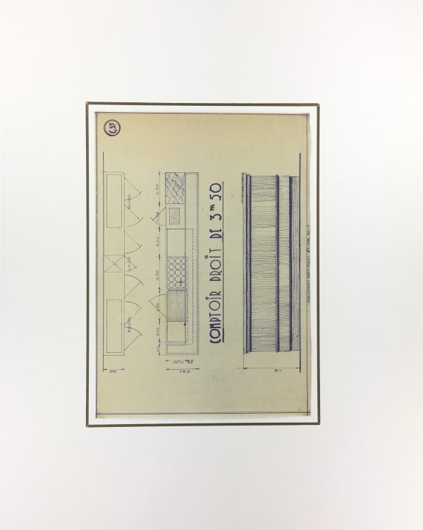 Technical Drawing Original Art - Cafe Bar Counter, French Cafe Blue Print, C.1940