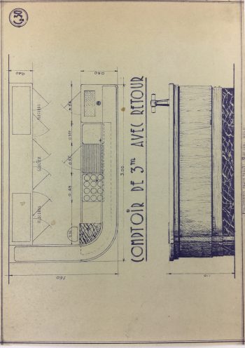 Technical Drawing Original Art - Cafe Bar Counter, Blue Print, C.1940