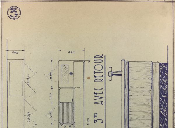 Technical Drawing Original Art - Cafe Bar Counter, Blue Print, C.1940