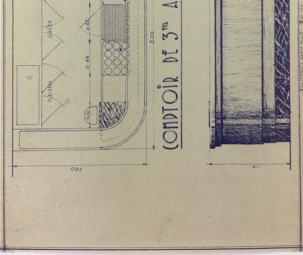 Technical Drawing Original Art - Cafe Bar Counter, Blue Print, C.1940